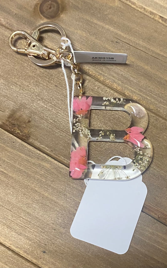 Initial Floral Pressed Keychain