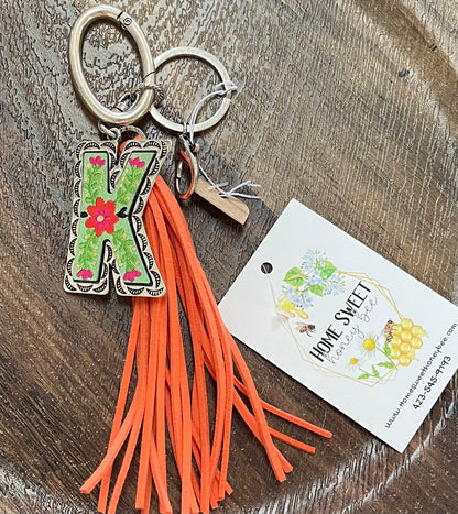 Floral Meadows Initial keychain with tassel