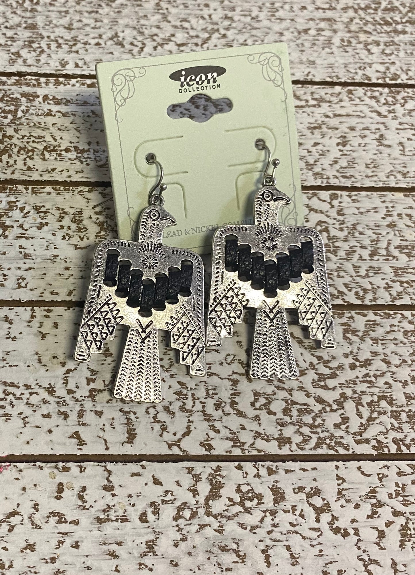 Stitched Thunderbird Dangle Earrings