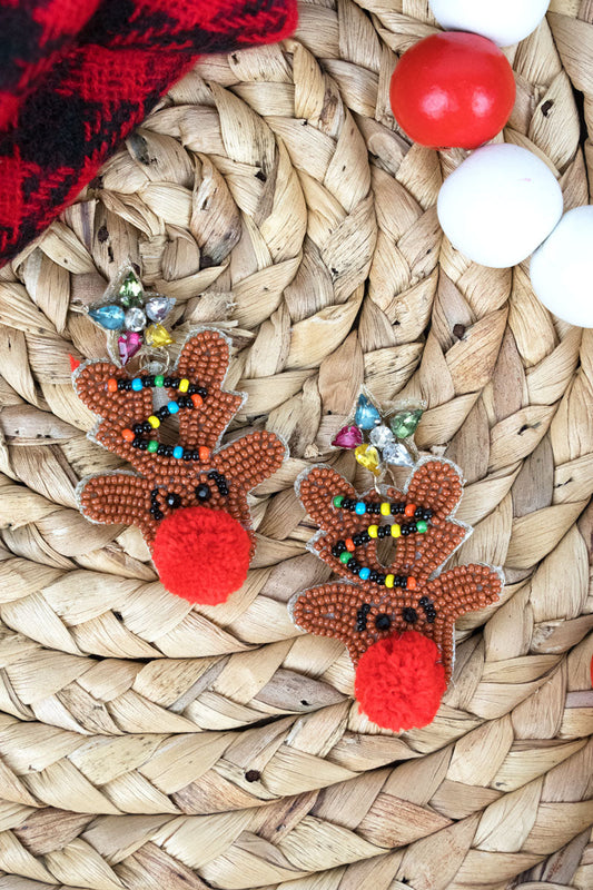 Bejeweled Red Nose Deer Seed Bead Earrings