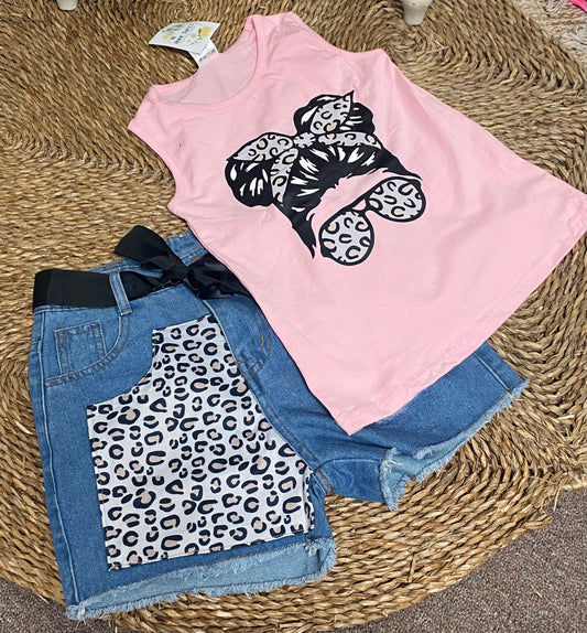 Girls Pink Tank Leopard Set