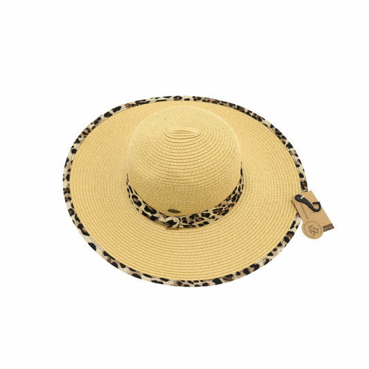 Straw Brim Hat w/Leopard Print