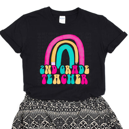 Rainbow Retro Teacher Black Tee (Multiple Options Available)