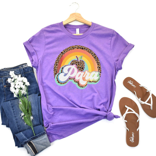 Para Leopard Retro Rainbow Heather Purple Tee