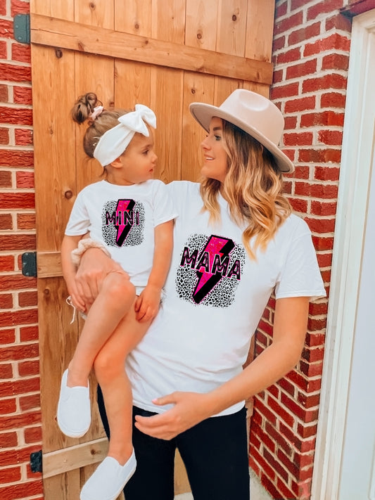 Mama Pink Lightning Bolt White Tee