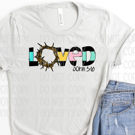 Loved John 3:16 Striped Silver Tee