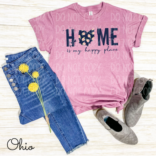 Home Is My Happy Place Ohio Heather Cassis Tee