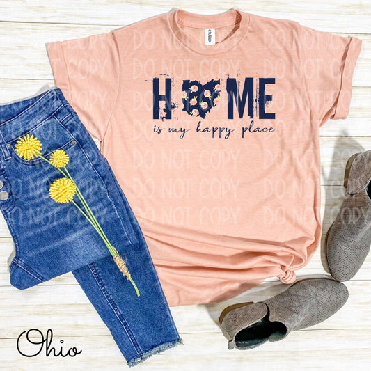 Home Is My Happy Place Ohio Peach Tee