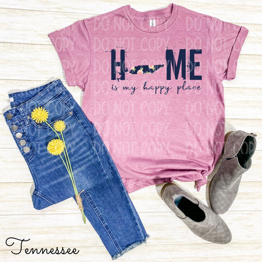 Home Is My Happy Place Tennessee Heather Cassis Tee