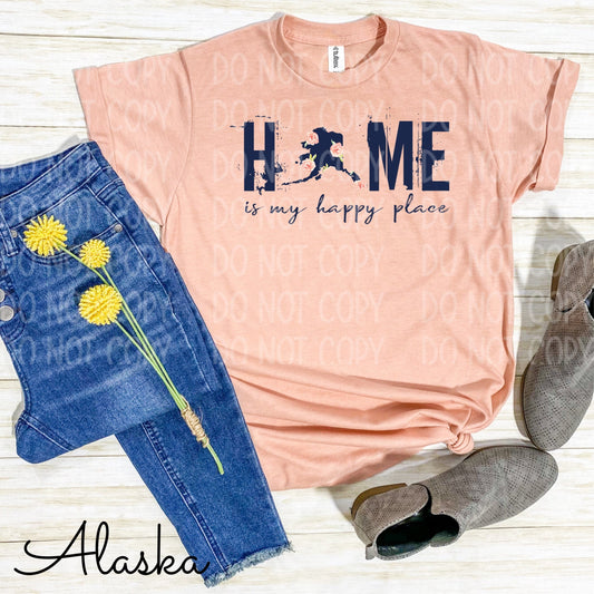 Home Is My Happy Place Alaska Peach Tee