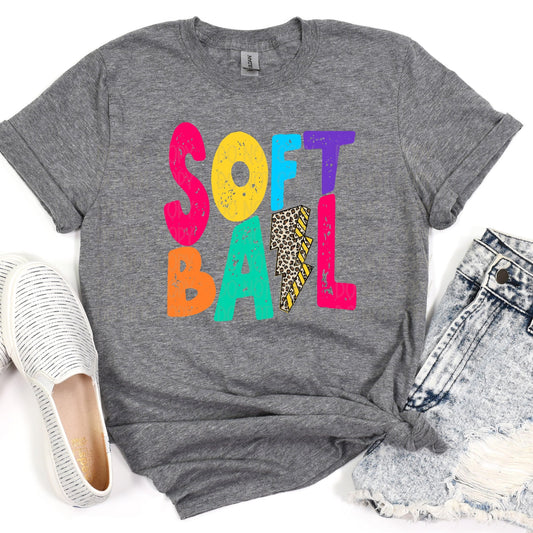 Softball Leopard/Lightning Bolt Heather Charcoal Tee