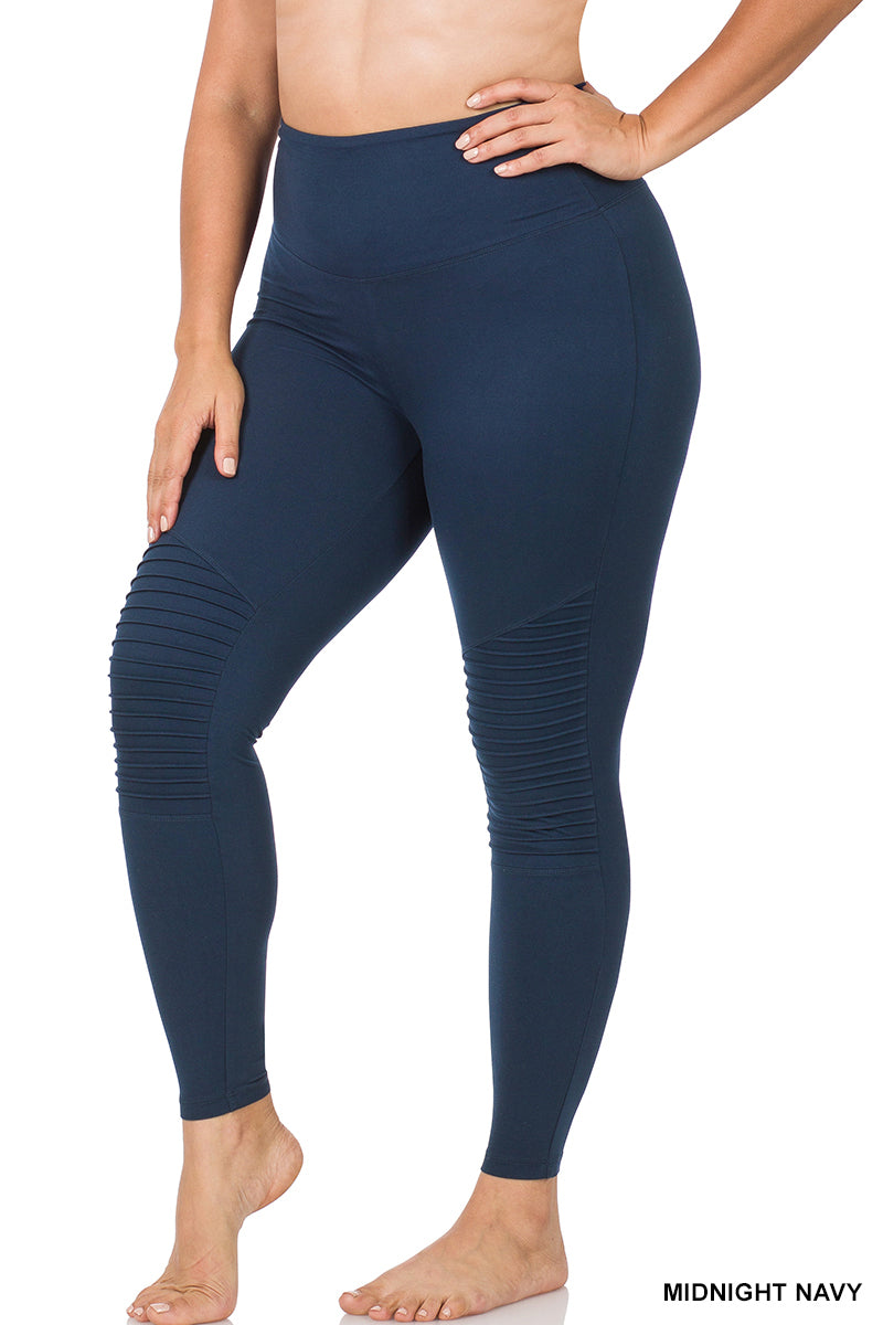 Brushed Microfiber Wide Waistband Moto Leggings