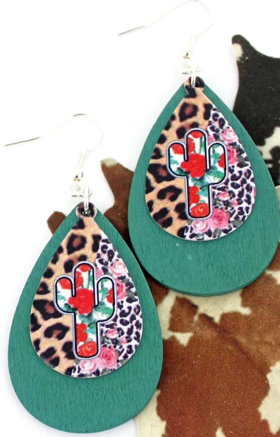 Cactus Leopard Dangle Earrings