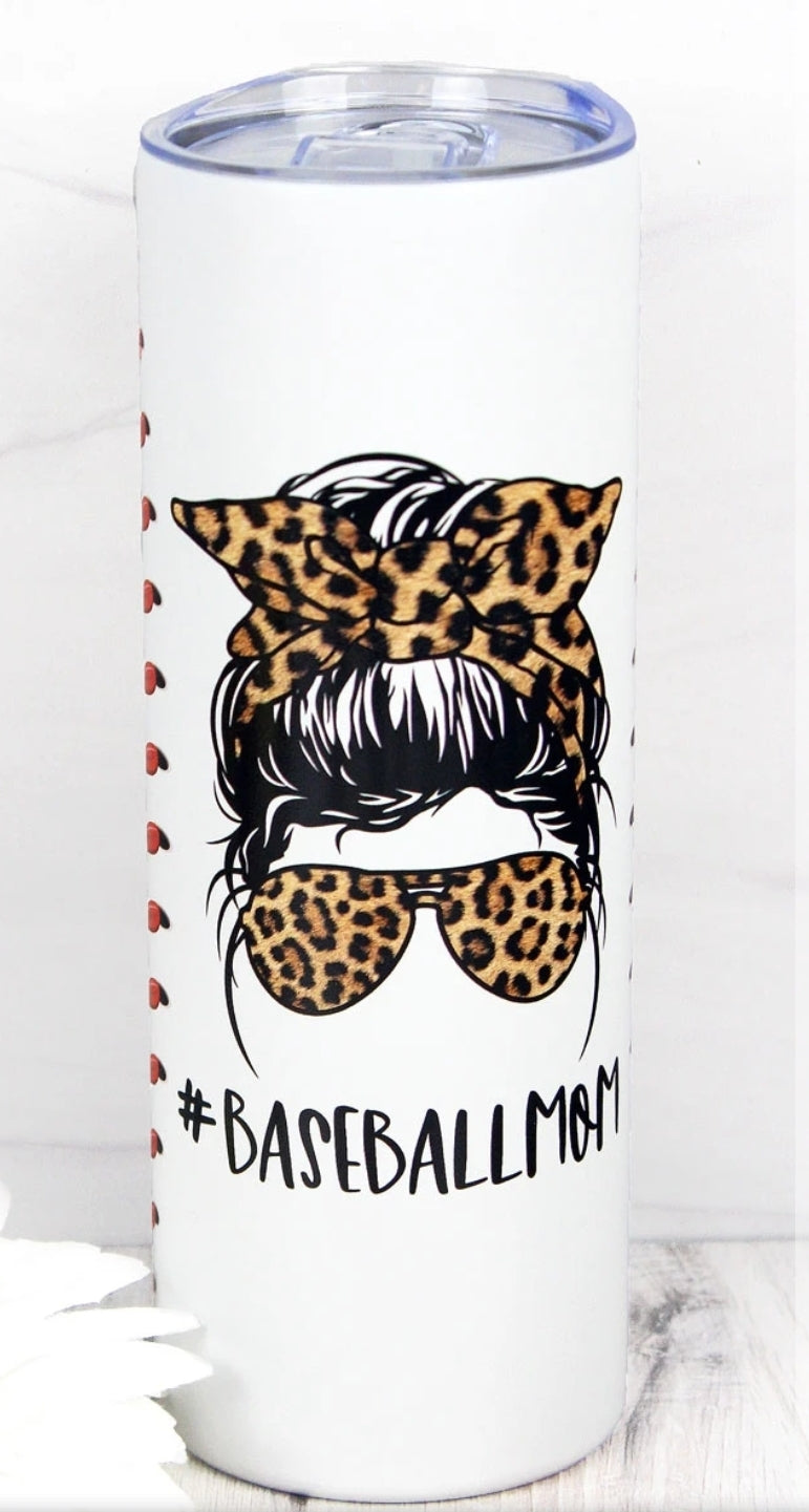 Leopard Baseball Mom skinny tumbler