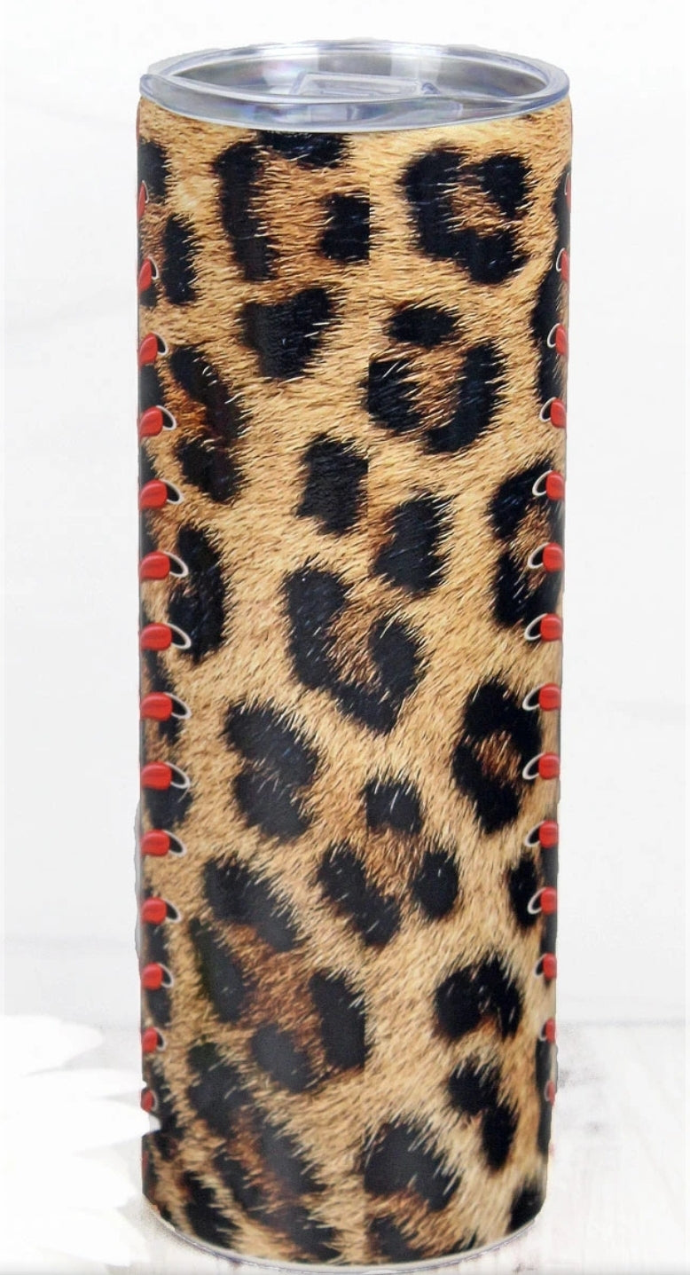 Leopard Baseball Mom skinny tumbler