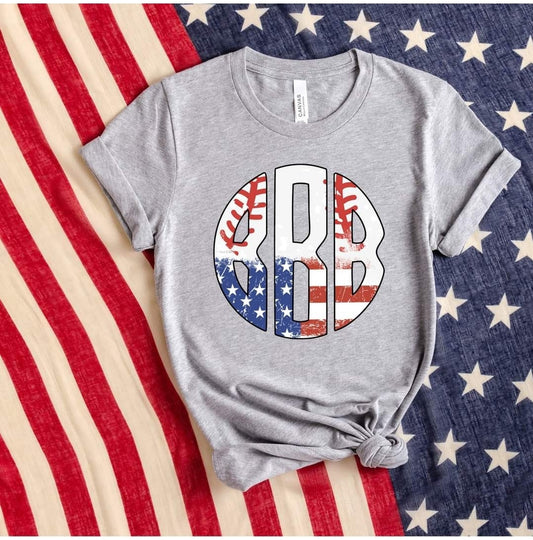 American Flag Baseball Momogram Tee