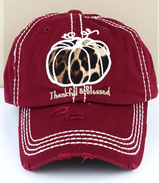 Maroon Thankful Leopard Pumpkin Hat