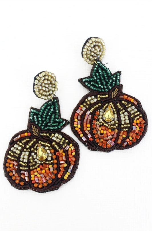 Seed Bead Pumpkin Earrings