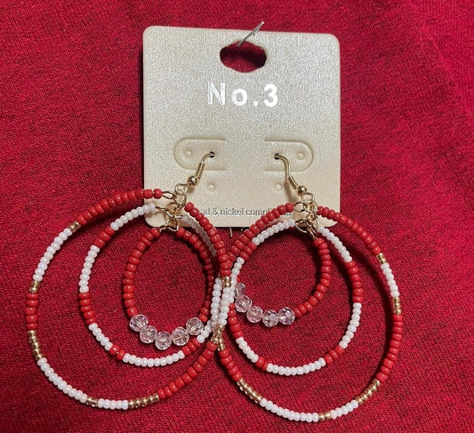 Red/White Triple Hoop Earrings