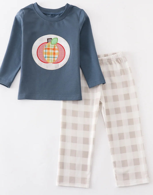 PUMPKIN APPLIQUE PLAID BOY SET