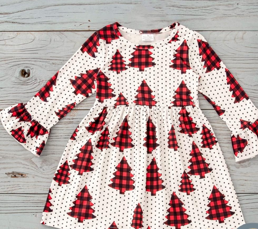 Gingham Pine Tree Dress-youth