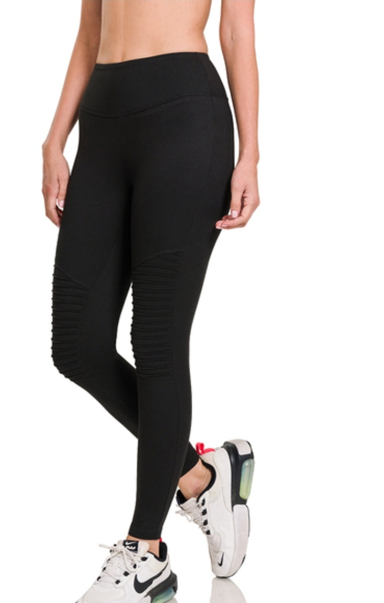 Brushed Microfiber Wide Waistband Moto Leggings