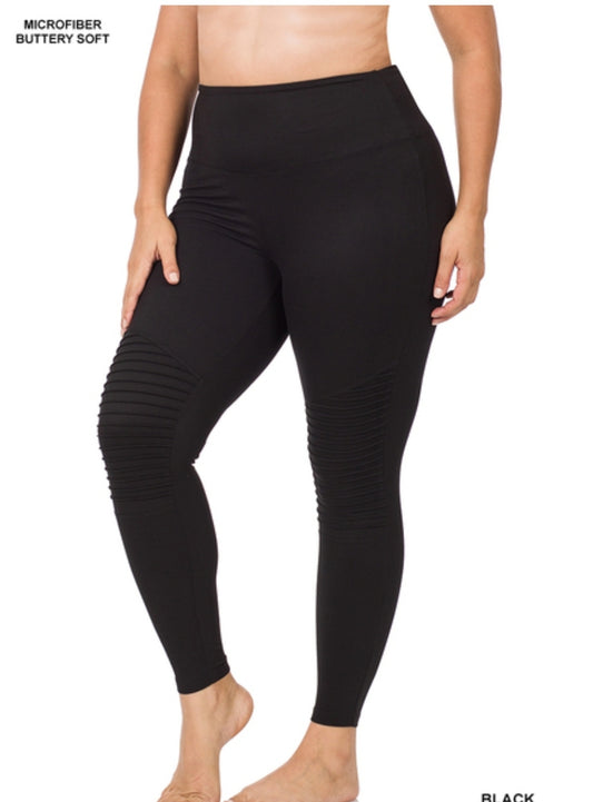 Brushed Microfiber Wide Waistband Moto Leggings