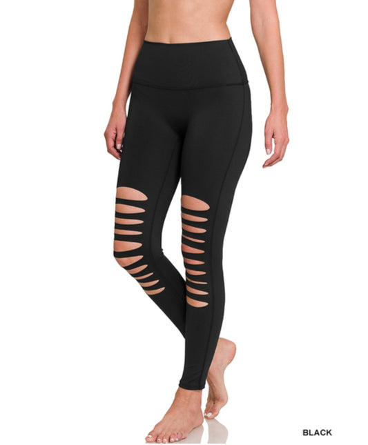 Atheletic Knee Cut Out Wide Band Leggings