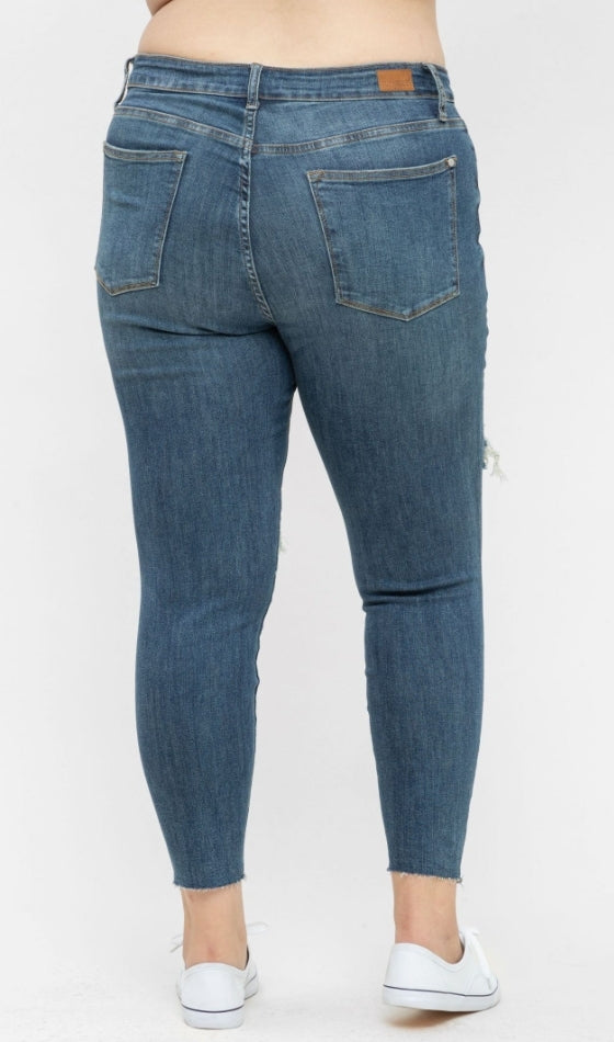 JUDY BLUE Destroyed Knee Mid Rise Skinny Jeans