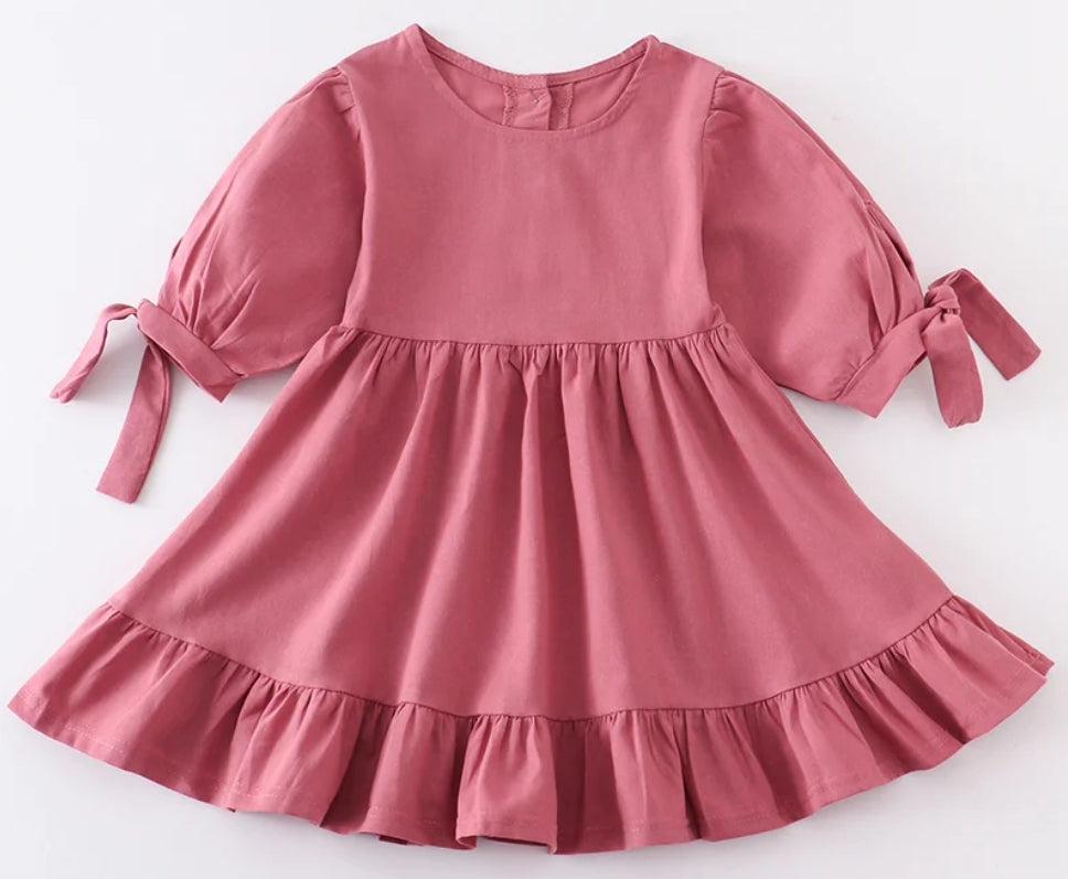 Pink Ruffle Dress with Bow Sleeve