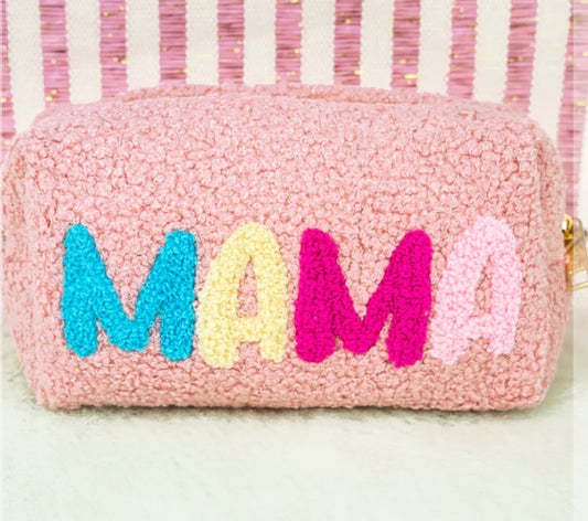 Blush ‘MAMA’ Polyester Terry Cloth Wristlet Pouch