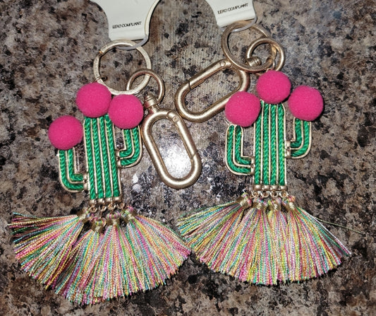 Pom Pom Tassel Cactus Keychain