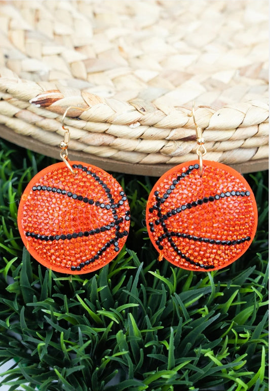 ORANGE CRYSTAL BASKETBALL EARRINGS