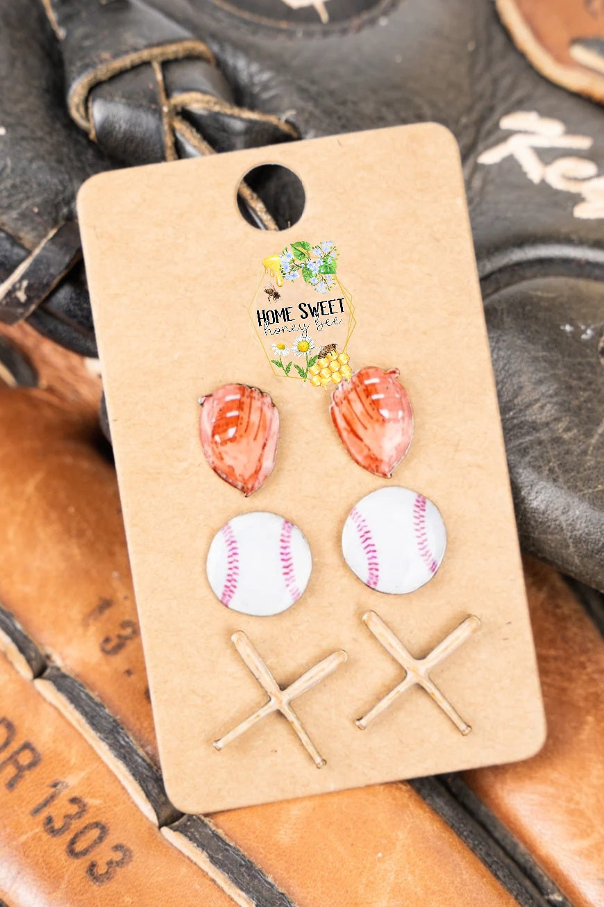 Homerun 3 pack Baseball Earrings