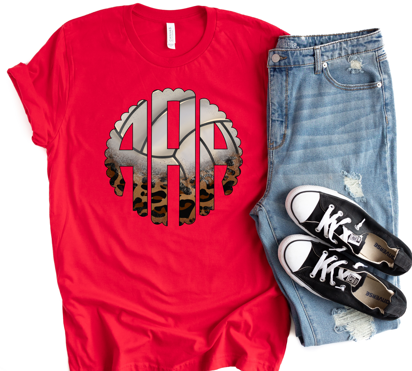 Red tee Volleyball monogram