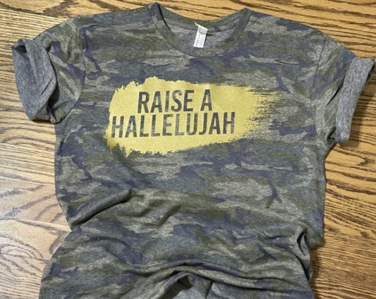 Raise a hallelujah metallic gold font- Camo LAT