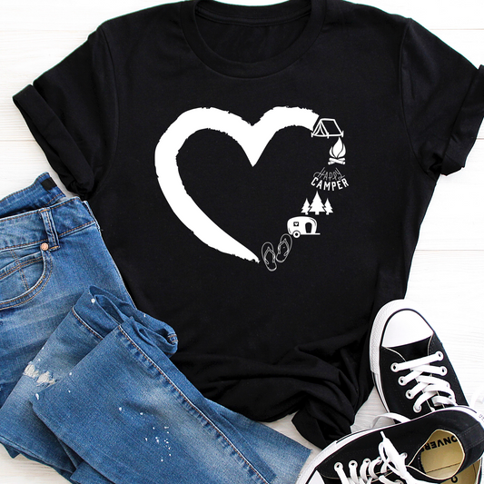 Happy Camper Heart Black Tee