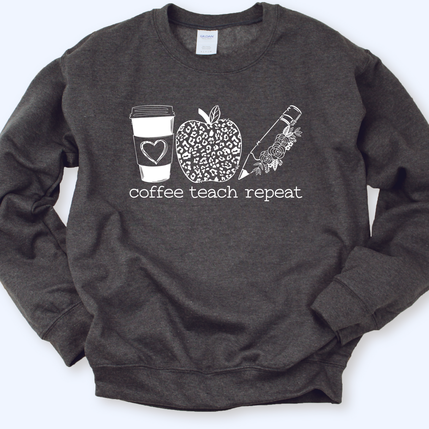 Coffee Teach Repeat Crew Sweatshirt (Charcoal)