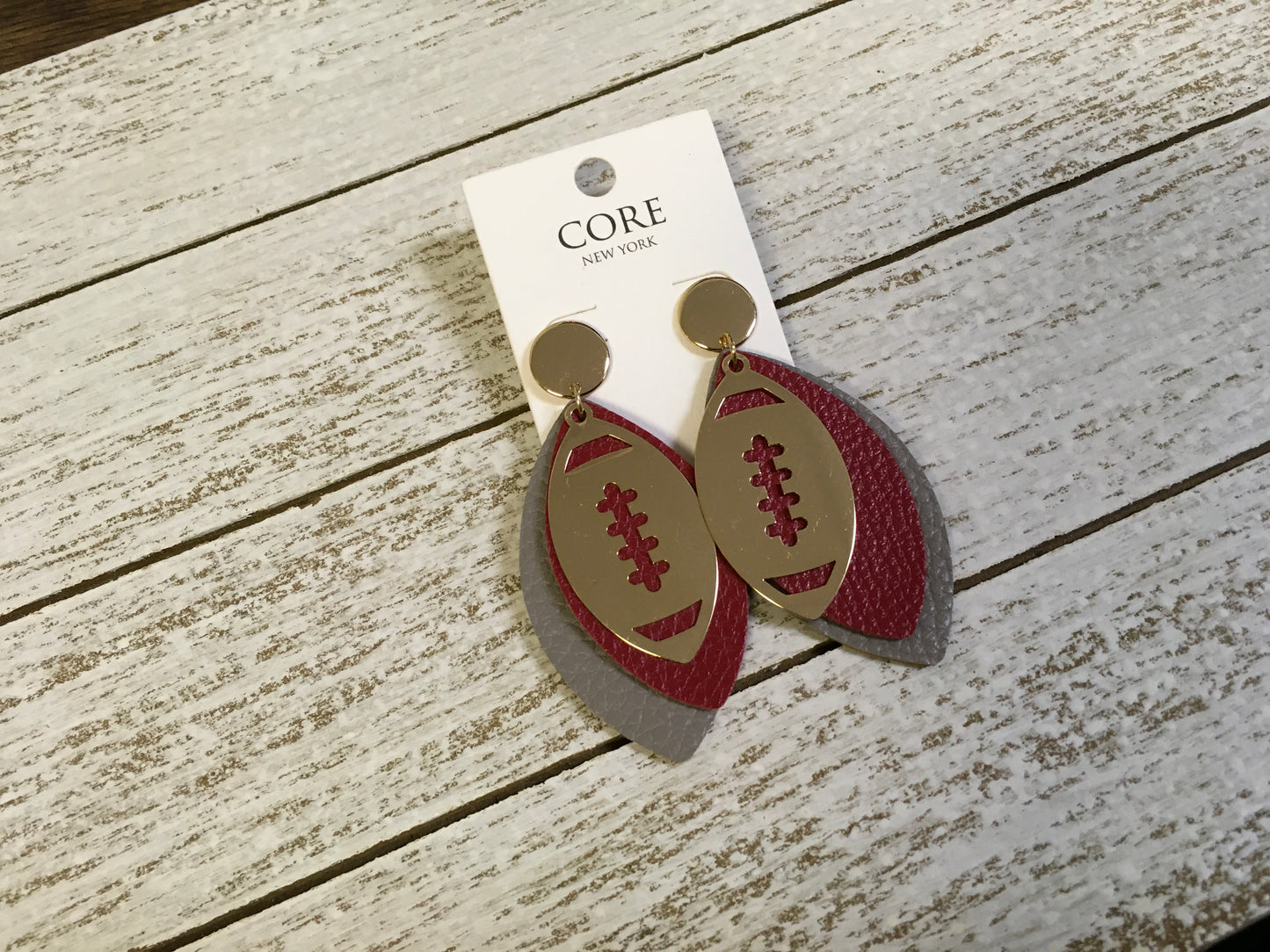 Layered Burgundy and Gray Gameday Teardrop Earrings