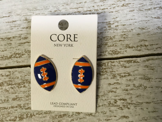 Team Spirit Navy and Orange Football Earrings