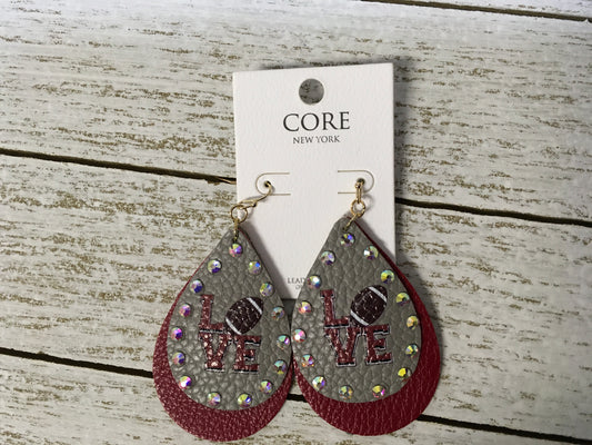 Love Layered Burgundy and Gray Gameday Teardrop Earring