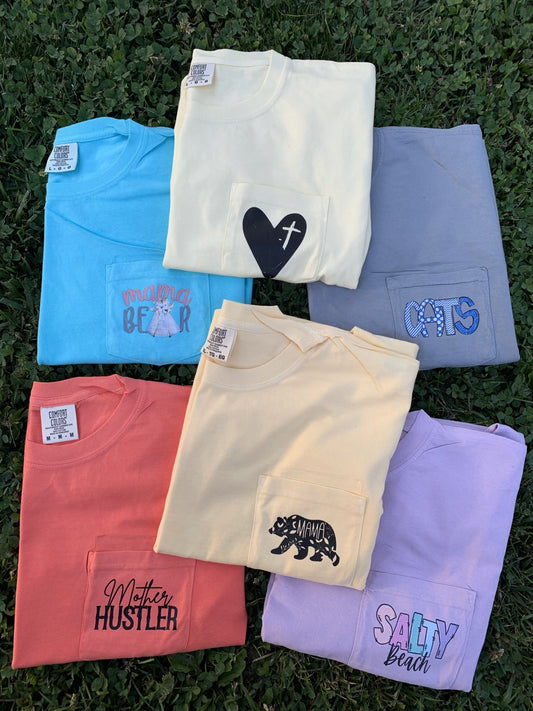 Mystery Color Tee: Pocket Design Comfort Color Brand