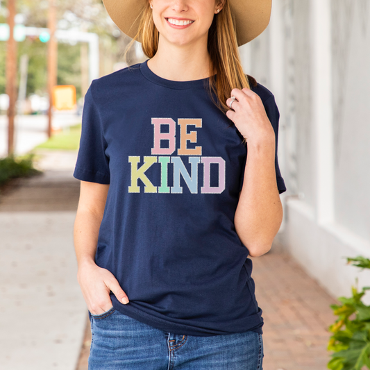 Be Kind (Faux Chenille Letters) Navy Tee