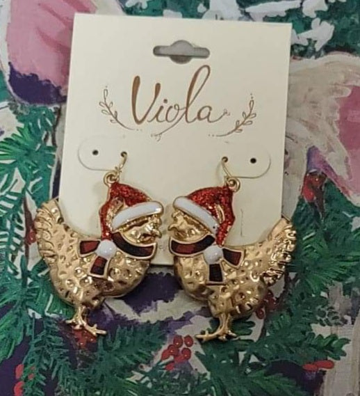 Christmas Hen Goldtone Earrings