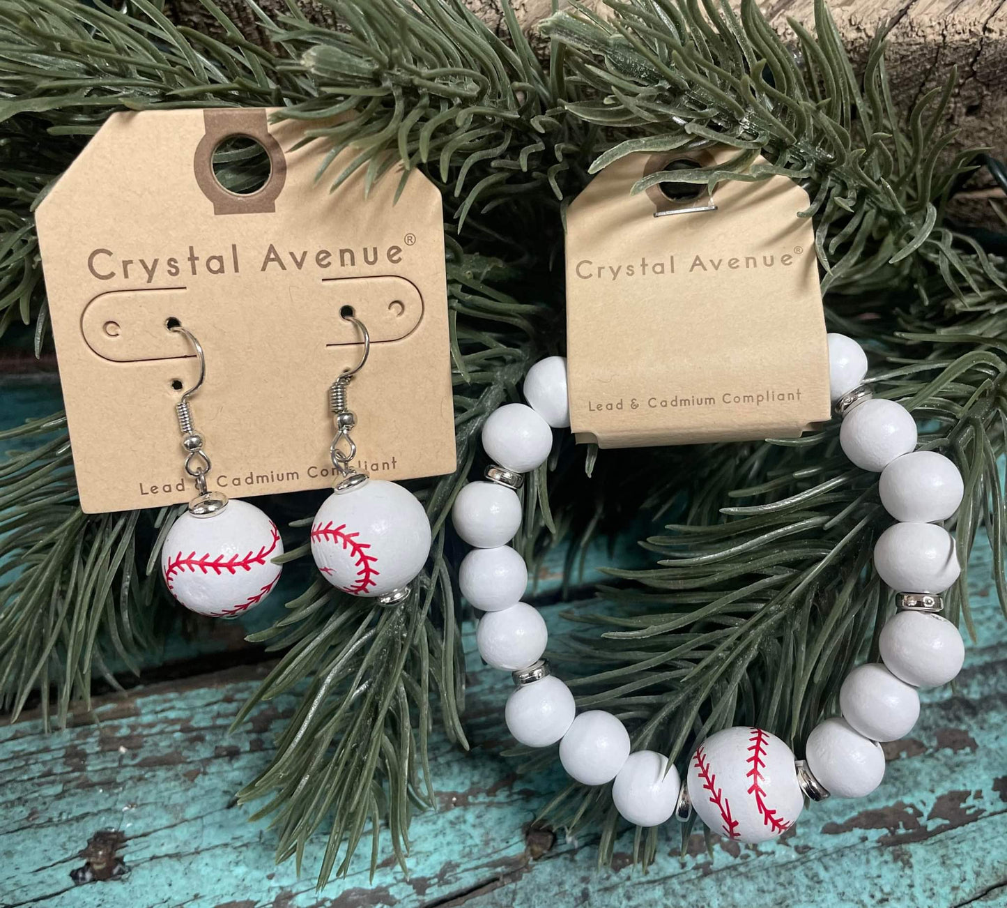 Wooden Baseball Earrings and Bracelet(sold separately)