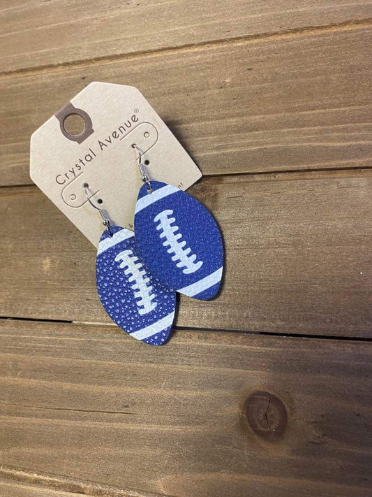 Blue Faux Leather Football Earrings