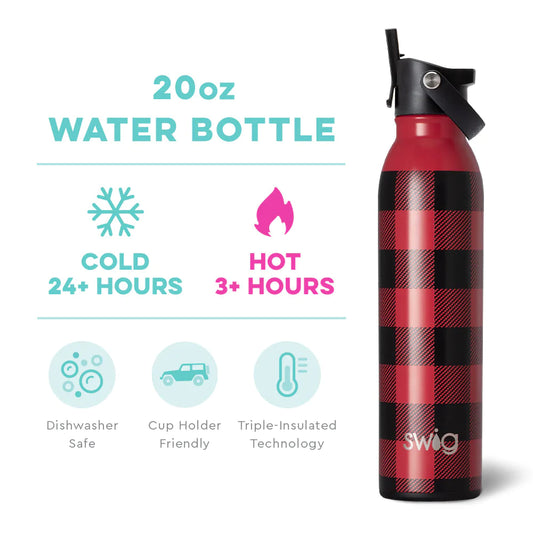 Buffalo Plaid Flip + Sip Water Bottle (20oz)